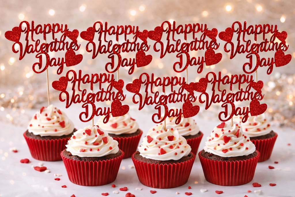 Valentine cupcakes topped with sparkling love